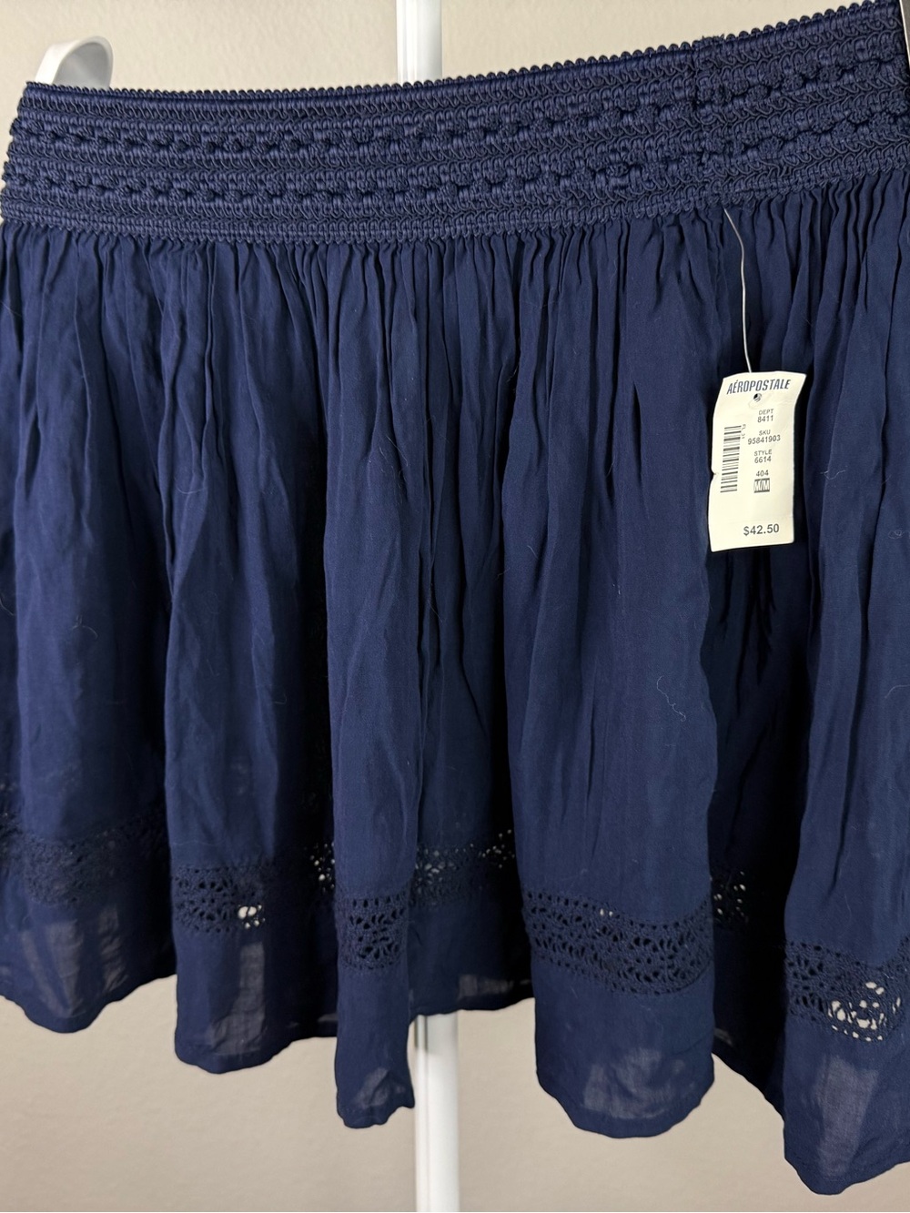 NWT! Aeropostale Navy Smocked Waist Circle Skirt with Crochet Hem